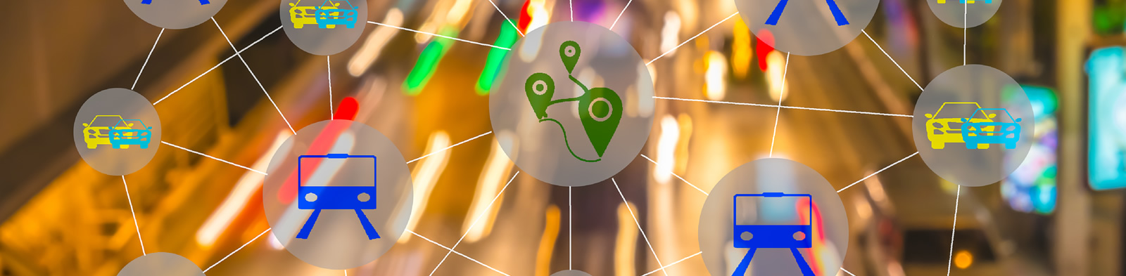 Road with connected icons overlaid to show transport links