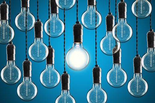 A group of hanging lightbulbs