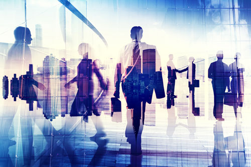 Silhouettes of Business People in an Office Building