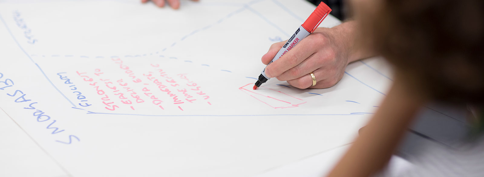 Writing on a large piece of paper at a Centre for Charity Effectiiveness event