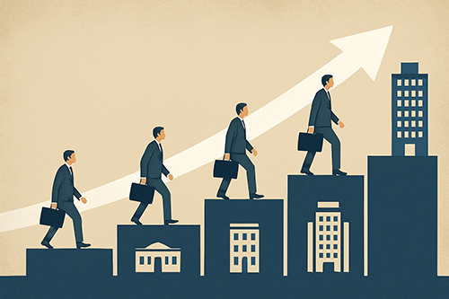 Graphic of worker climbing the career ladder