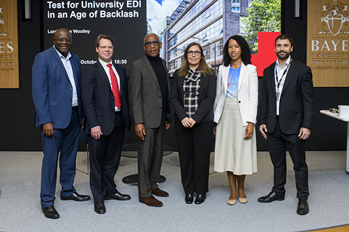 Left to right: Professor Sam Kamuwiro, Professor Andre Spicer, Lord Simon Woolley, Professor Barbara Casu, Dr Andreia Carvalho N'Djai, Dr Ioannis Moutzouris