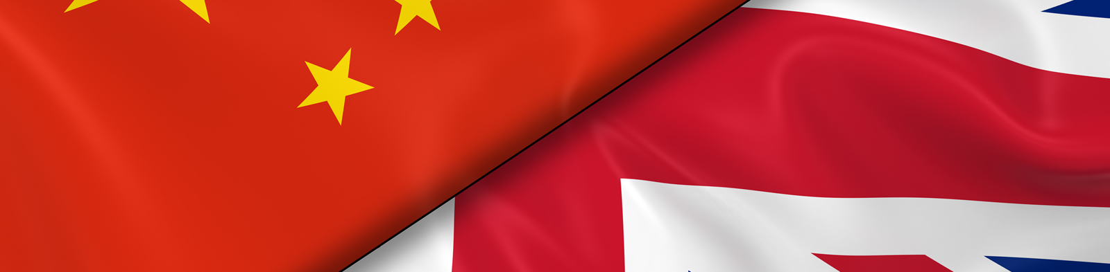 Flags of China and United Kingdom divided diagonally