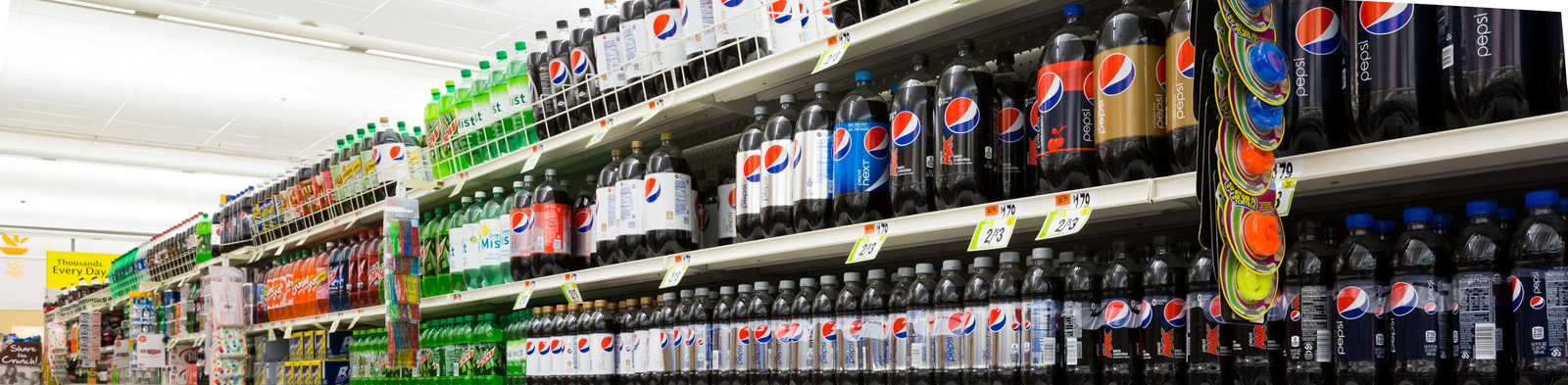 Rows of soft drinks