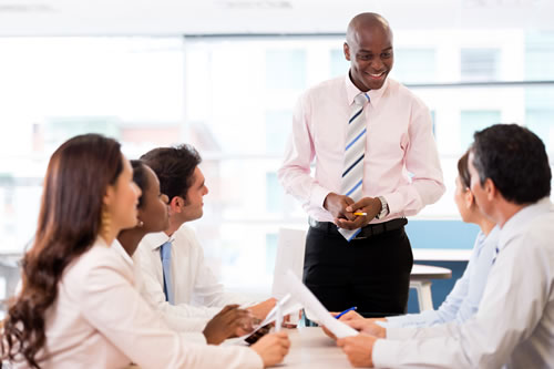 Team leader in meeting