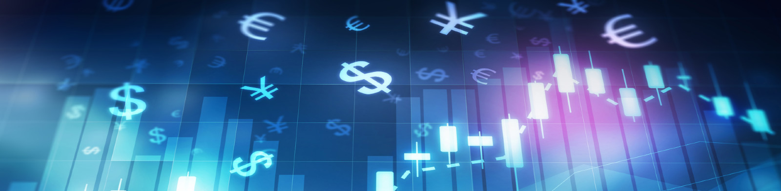 Graphic featuring currency symbols and financial charts