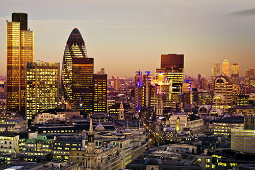 London skyscrapers golden colours