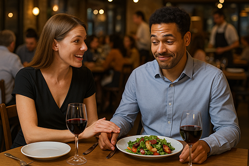 Couple eating dinner together