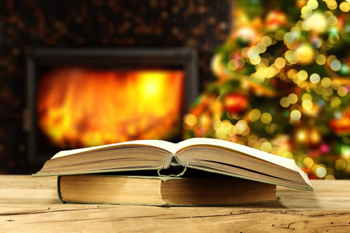 Christmas tree and fireplace