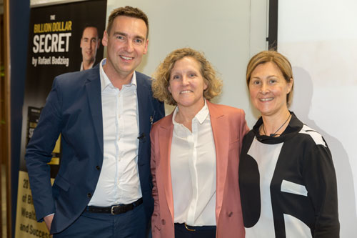 Entrepreneur Rafael Badziag, Cass Business School Dean, Marianne Lewis, and Museum of Entrepreneurship founder, Stefania Zerbinati attend the museum launch. 