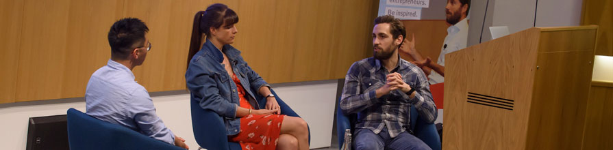 MSc in Entrepreneurship student James Song interviews venture capitalist Martin Mignot and entrepreneur Emily Brooke at Cass Business School 