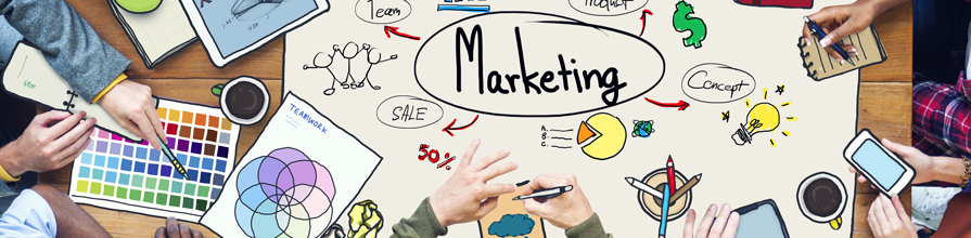 Hands round a table planning a marketing strategy