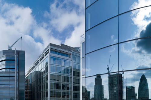Reflections of buildings in the City of London