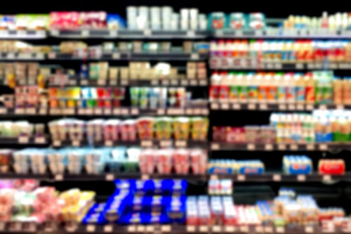 Blurred supermarket food products
