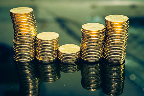 several piles of coins