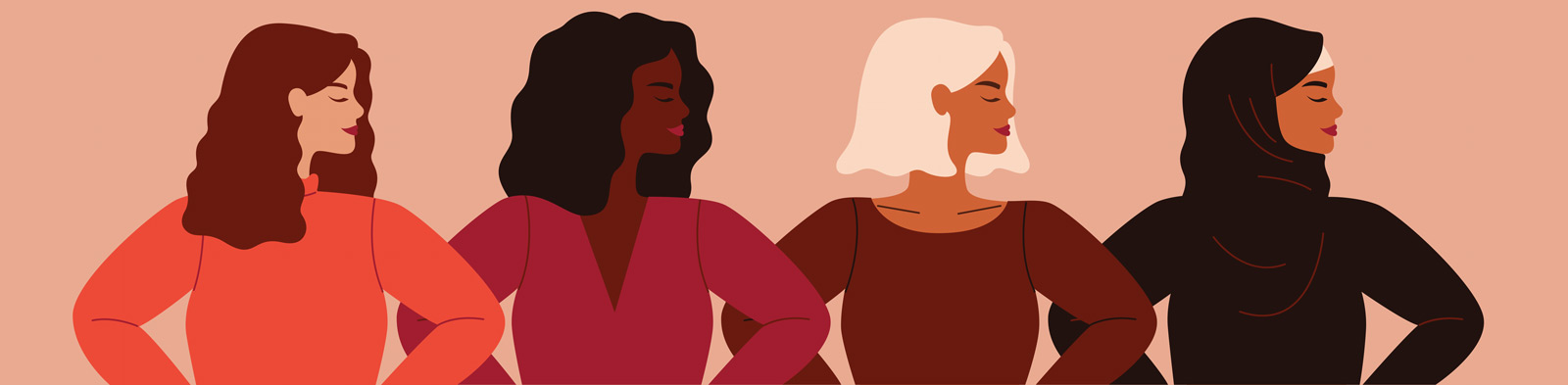 Different women stand together on International Womens Day