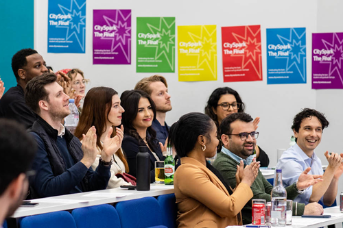 Judges and audience celebrate at the CitySpark competition final
