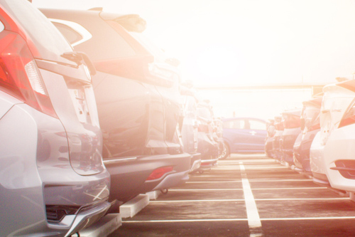 Cars in a car dealership