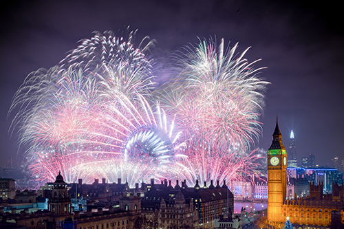 New Year's Eve fireworks over Big Ben in London