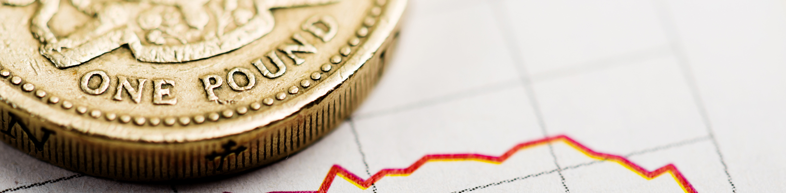 A pound coin sits on a fluctuating graph
