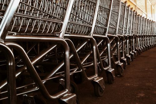 A row of shopping trolleys
