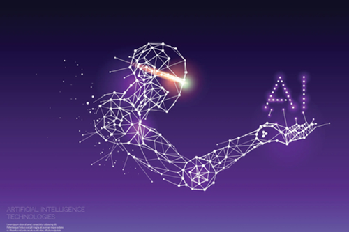 A CGI graphic of a human outline in the stars holding the letters AI