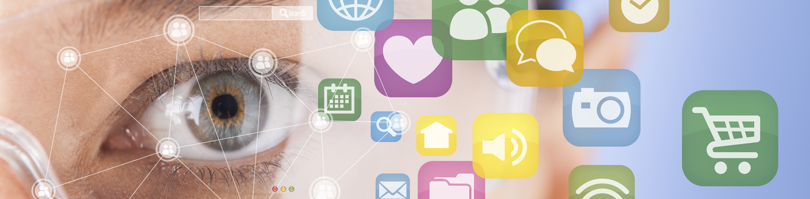 Close up of human eye and digital icons