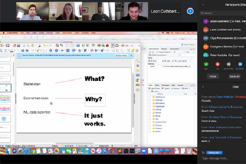 Students watching a presentation via Zoom 