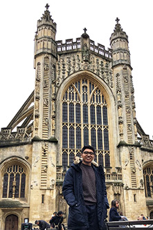 Muhammad Alhavif outside Bath Abbey