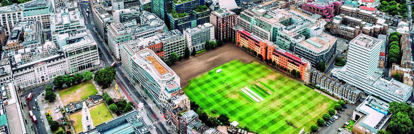 Birds eye view of London and Bayes Business School
