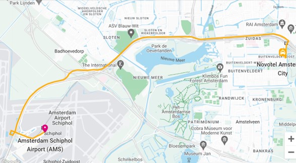 Map of Amsterdam Schiphol Airport to Novotel Hotel