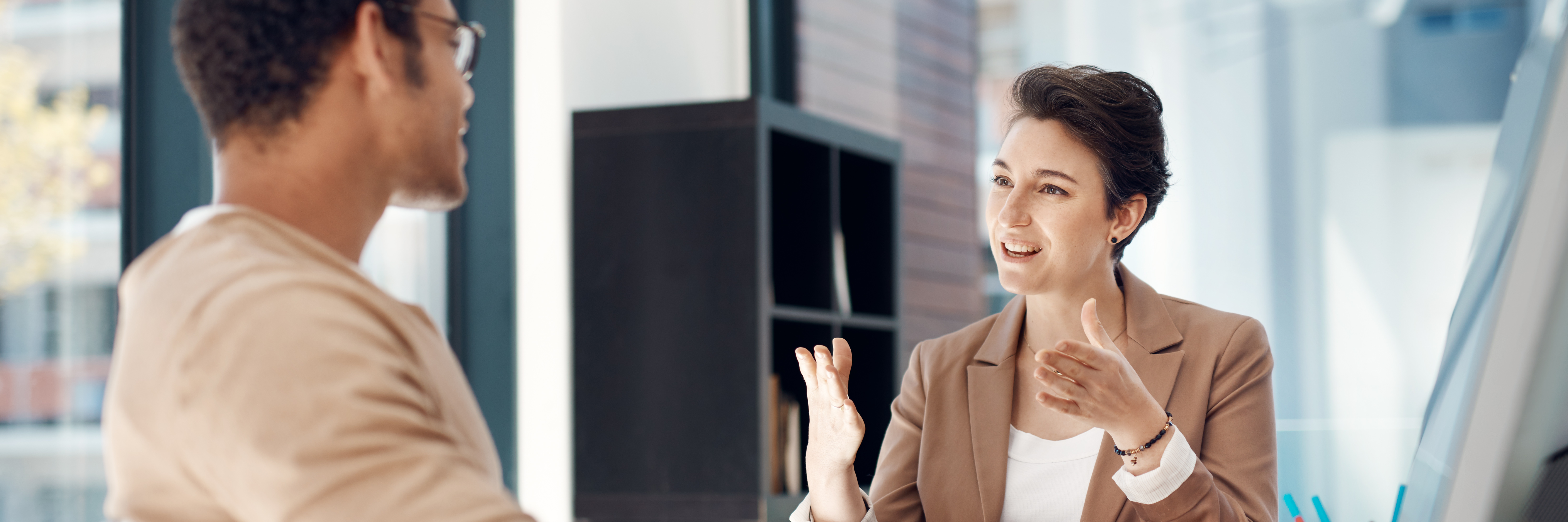 A professional talking to a student
