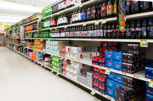 Rows of soft drinks
