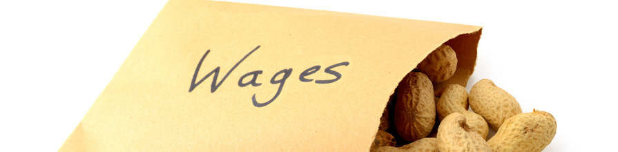 envelope containing peanuts labelled with wages on front