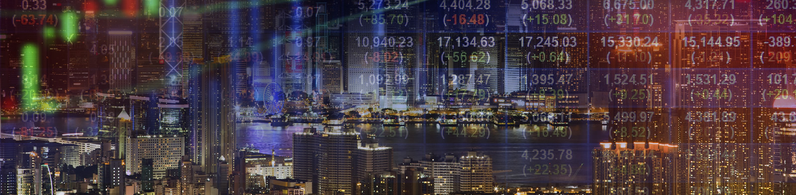 A landscape of property and stock market graphic