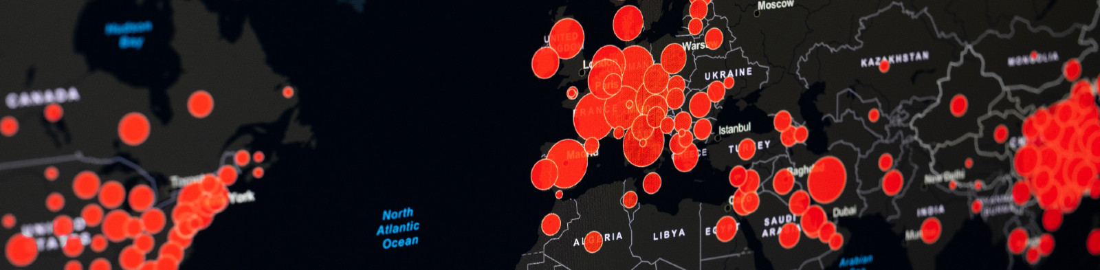 Global map showing the impact of COVID-19