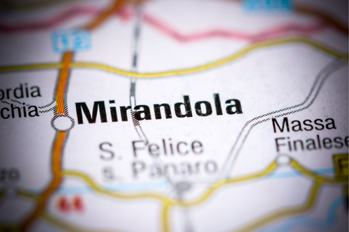 Map showing Mirandola