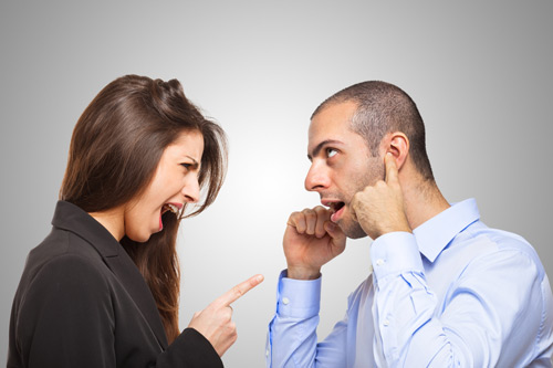 woman shouting at man