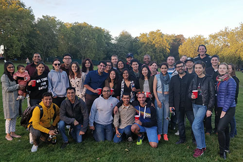 Class group photo in a park.