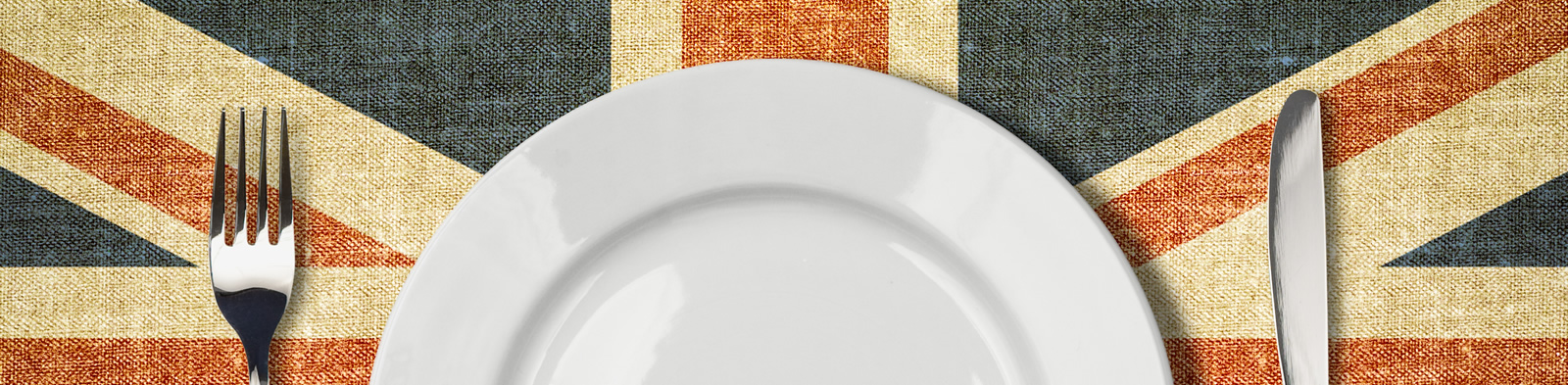 Plate, knife and fork on a Union Jack background